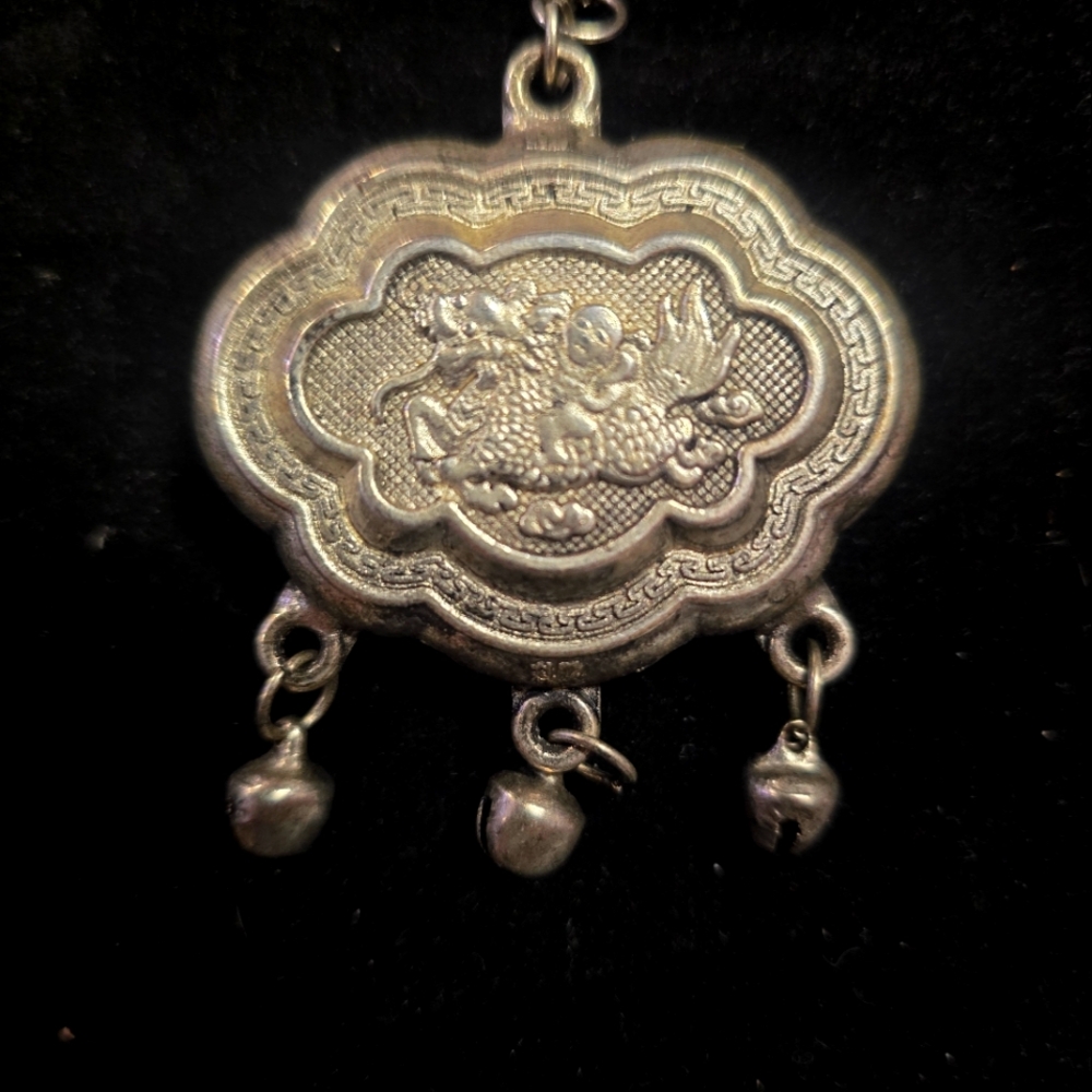 Antique Silver Chinese Quing Dynasty Pendant with Intricate Design